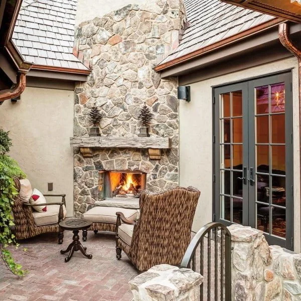 Corner Patio Stone Fireplace 
