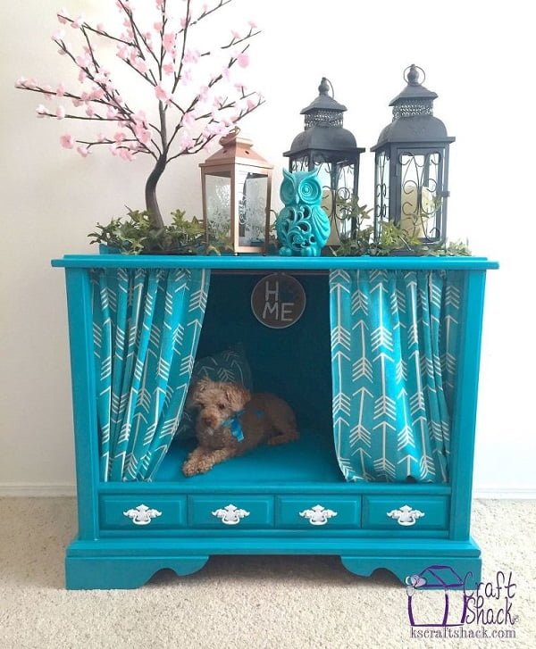 Upcycled  Dog Bed from an Old TV Console