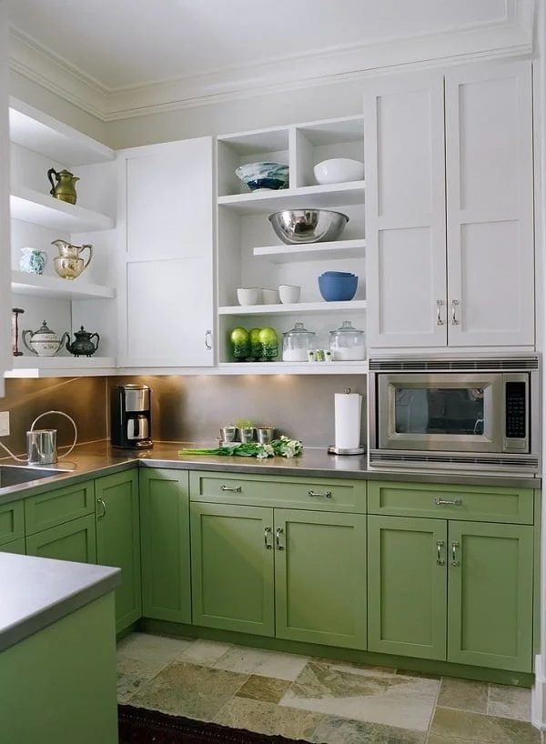 White and green kitchen cabinets