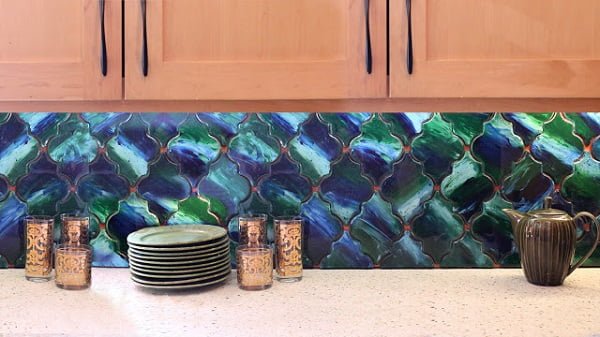 Finger Painted Tile  Kitchen Backsplash 