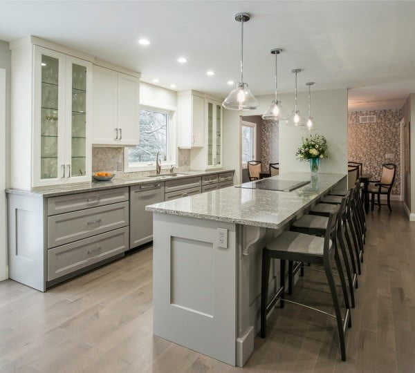 Grey Kitchen Cabinets with Dark Countertops 