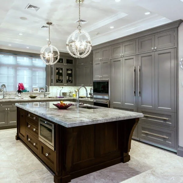 Floor to Ceiling Grey Kitchen Cabinets 