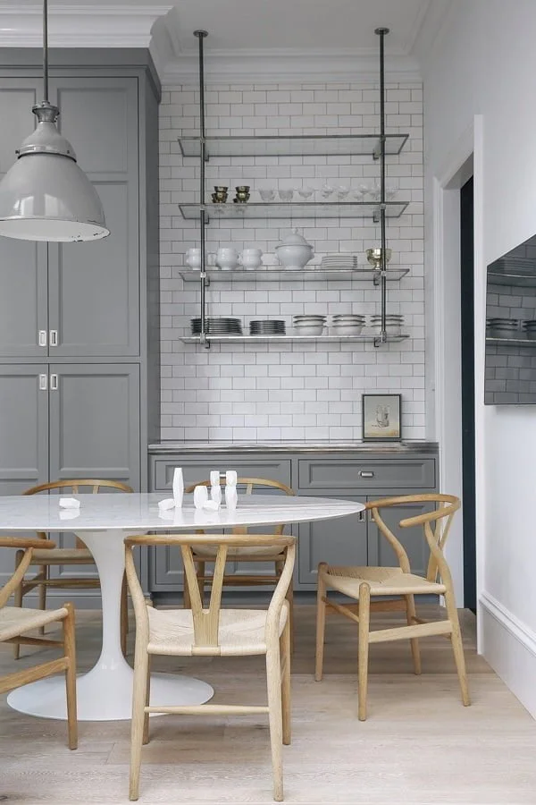 Grey Kitchen Cabinets with Subway Tile in Industrial Design 