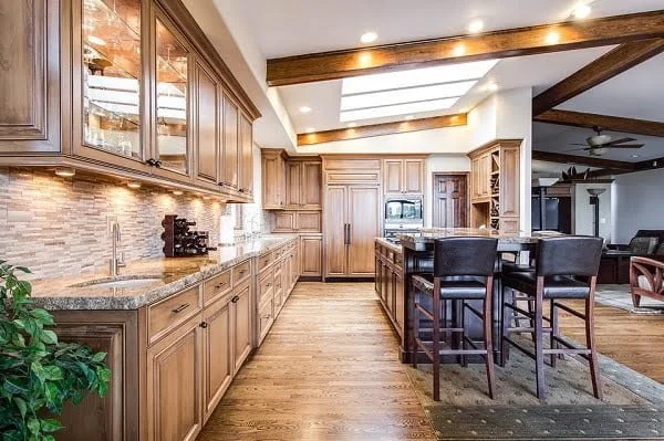 Recessed Kitchen Lighting with Ceiling Beams 