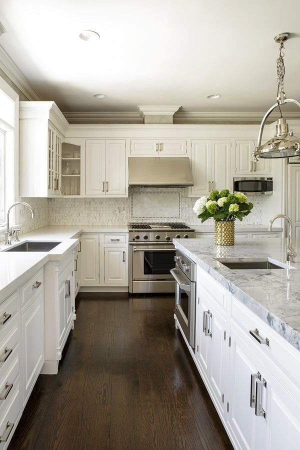 White Kitchen Cabinets Marble Tile 