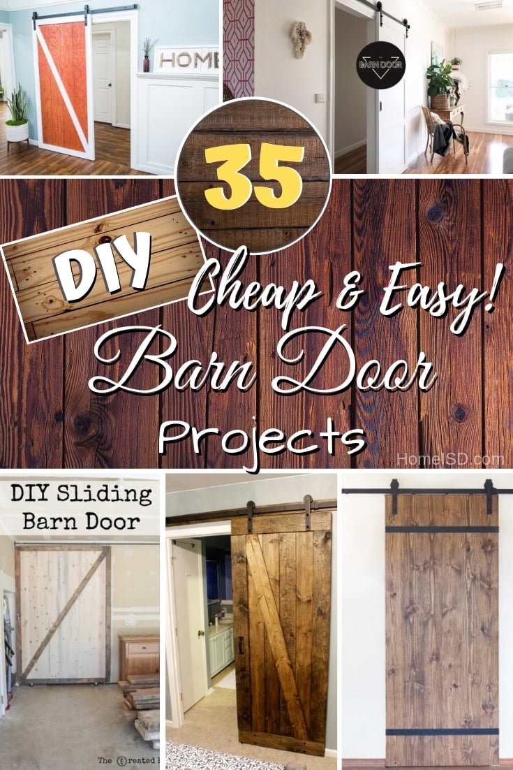 Make and install a DIY barn door as a rustic farmhouse accent. Choose from one of these easy 35 tutorials. Great list! #DIY #rustic #homedecor #farmhouse