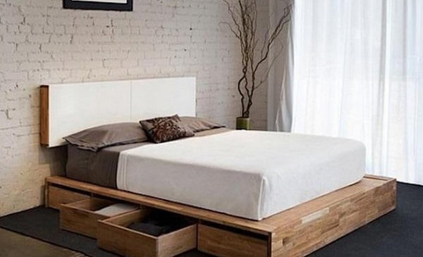 Wooden Platform Bed with Storage