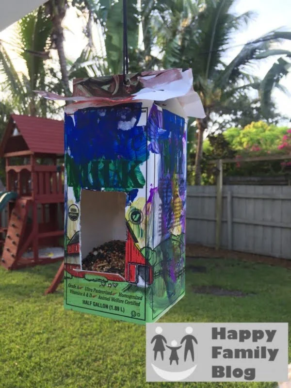 Milk Carton DIY Bird Feeder• Happy Family Blog   