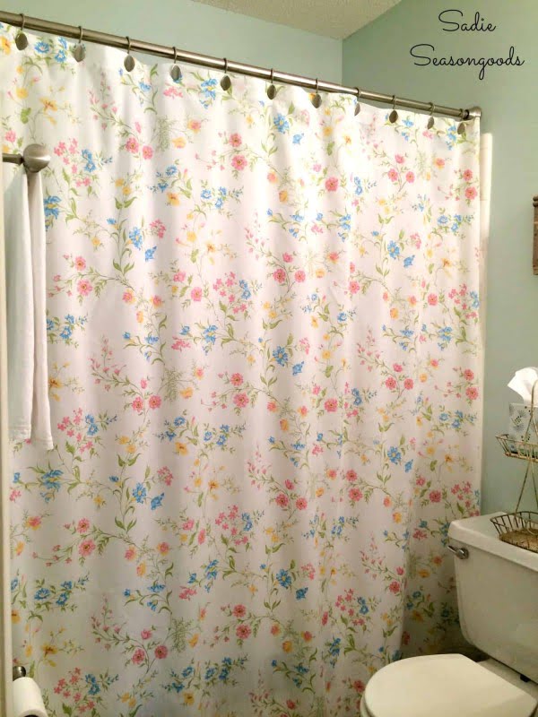DIY Shower Curtain from a Repurposed Vintage Bed Sheet  