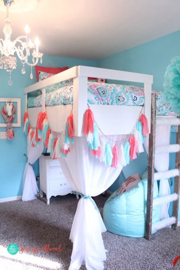 How to Build a Loft Bed for a Girls Bedroom #DIY #furniture #bedroom #homedecor