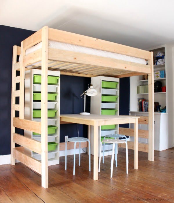 DIY Loft Bed with Desk and Storage #DIY #furniture #bedroom #homedecor