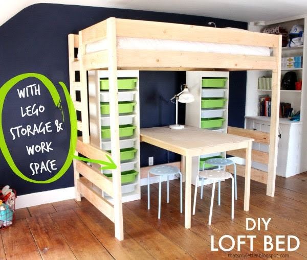 DIY Loft Bed with Lego Storage & Work Space #DIY #homedecor #furniture #bedroom