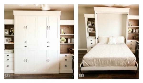 DIY Modern Farmhouse Murphy Bed with Bookcase #DIY #furniture #bedroomdecor #homedecor
