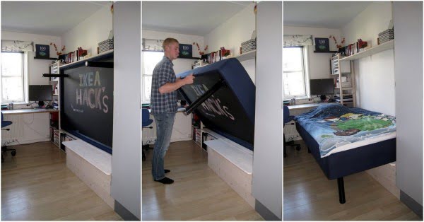 How to hack a DIY Murphy bed with desk #DIY #furniture #bedroomdecor #homedecor