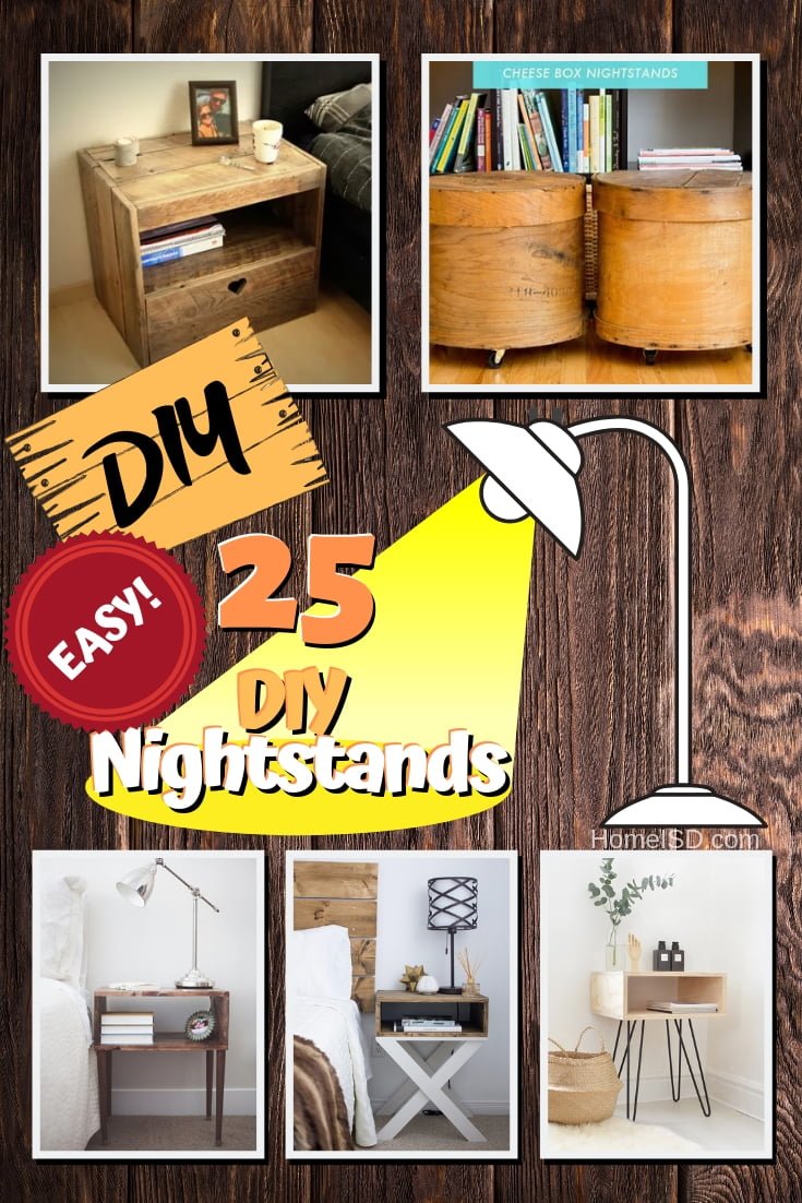 A nice nightstand is a great way to revamp your bedroom decor. And here is a wonderful list of 25 easy DIY nightstand ideas that you can build on a budget. Worth saving! #DIY #homedecor #bedroomdecor