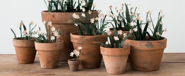 DIY Paper Flowers + Aged Terracotta Pots   