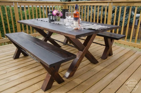 DIY X Leg Patio Table with Pipe Trestle     