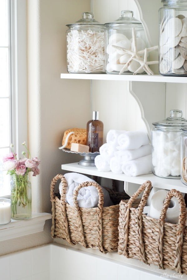 DIY Bathroom Linen Shelves decor