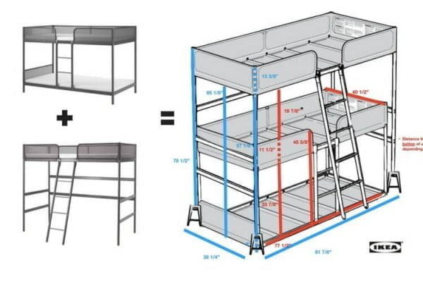 23 Easy Comfy Diy Bunk Beds You Can, 3 Tier Bunk Bed Ikea