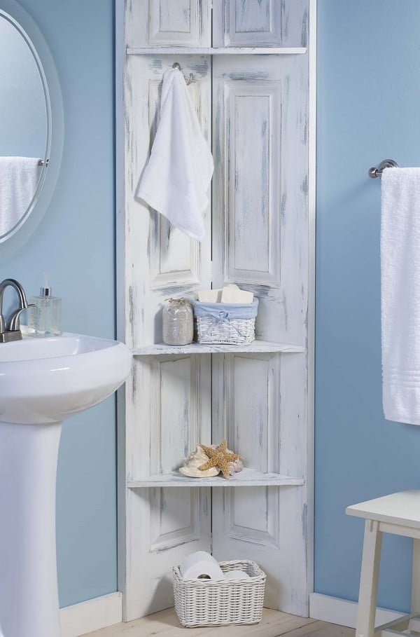 Build These Bathroom Corner Shelves from Bi-Fold Doors      