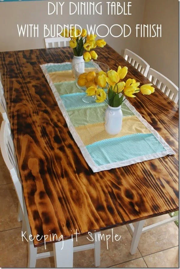 DIY Dining Table with Burned Wood Finish using a BernzOmatic Blow Torch • Keeping it Simple    