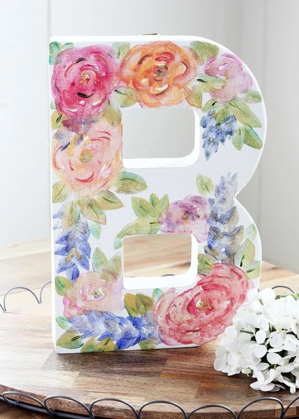 Monogram Watercolor Canvas with DIY Watercolor Roses