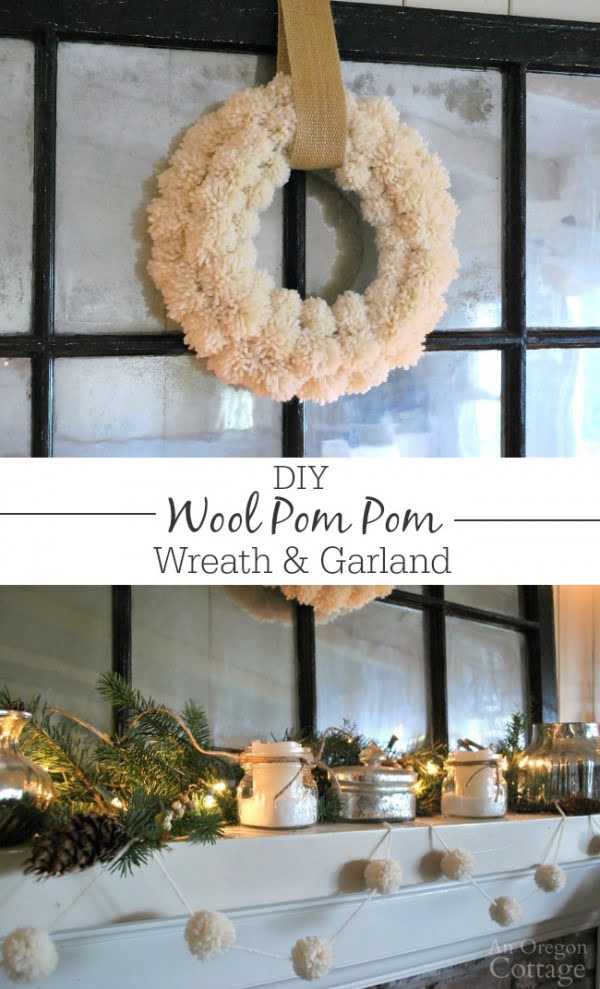 How To Make a Wool Pom Pom Wreath & Garland {an Anthropologie Knock-Off} #DIY #pompom #crafts #homedecor