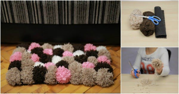 How to Make a Beautiful Rug Out of DIY Pom Poms #DIY #pompom #crafts #homedecor