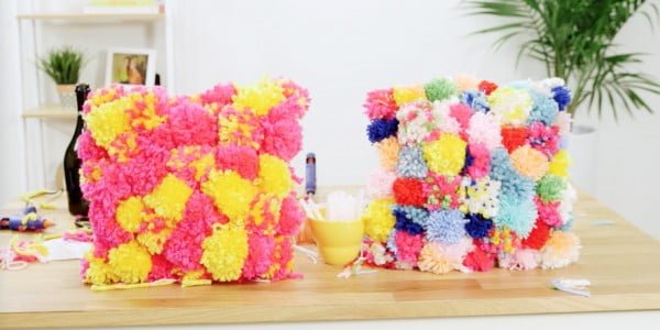 Pom-Pom Pillows Are The Ultimate Wine Night Craft #DIY #pompom #crafts #homedecor