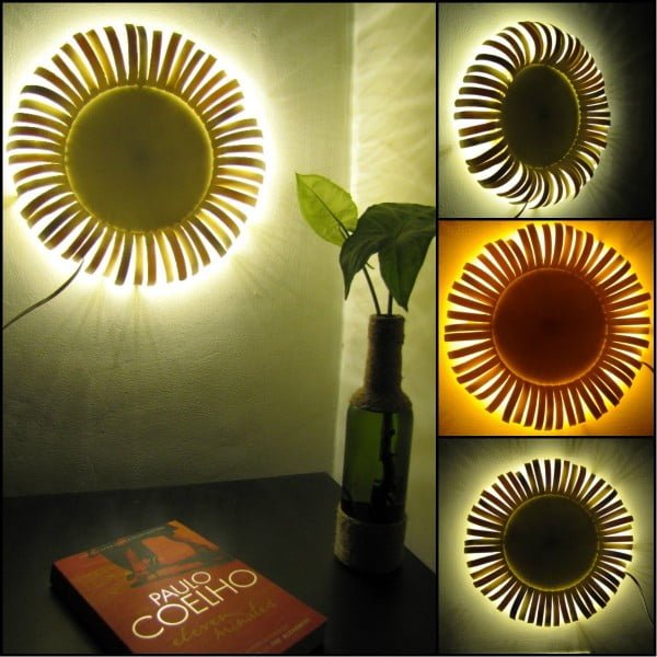 Sunflower Wall Sconce Made of Popsicle Sticks    
