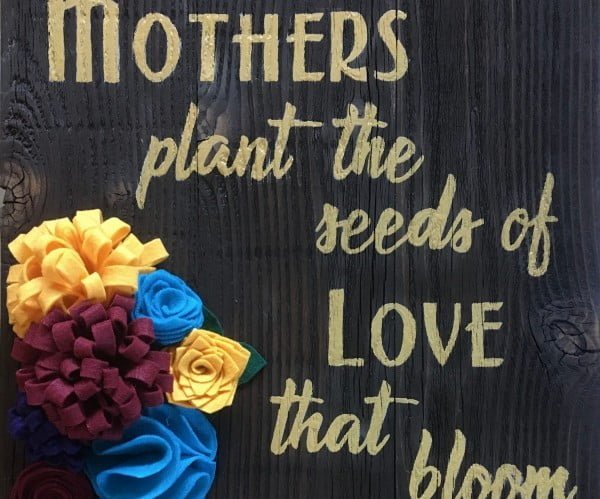 Wood Plank Sign With Felt Flowers     