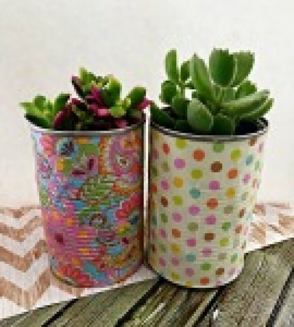DIY Tin Can Planters: Decoupage Tin Can Planters