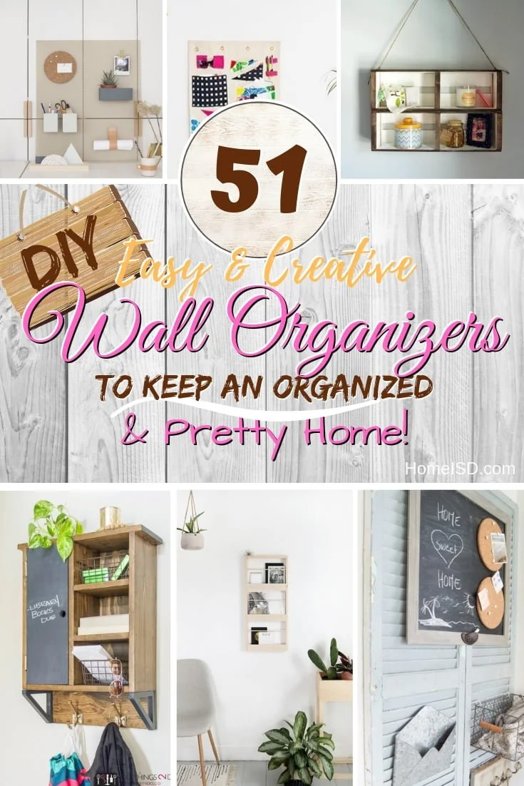 Organize your home and make it look pretty by using the vertical wall space. Here are 51 brilliant ideas to choose from! #DIY #organize #walldecor #homedecor #storage