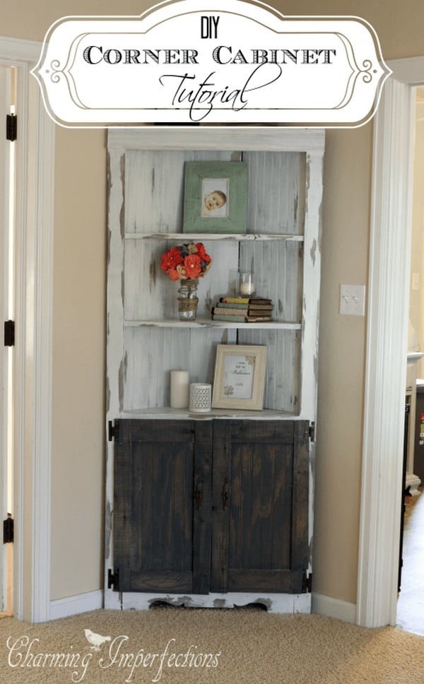 DIY farmhouse style corner cabinet  