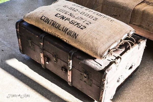 A funky old trunk and bean sack ottoman
