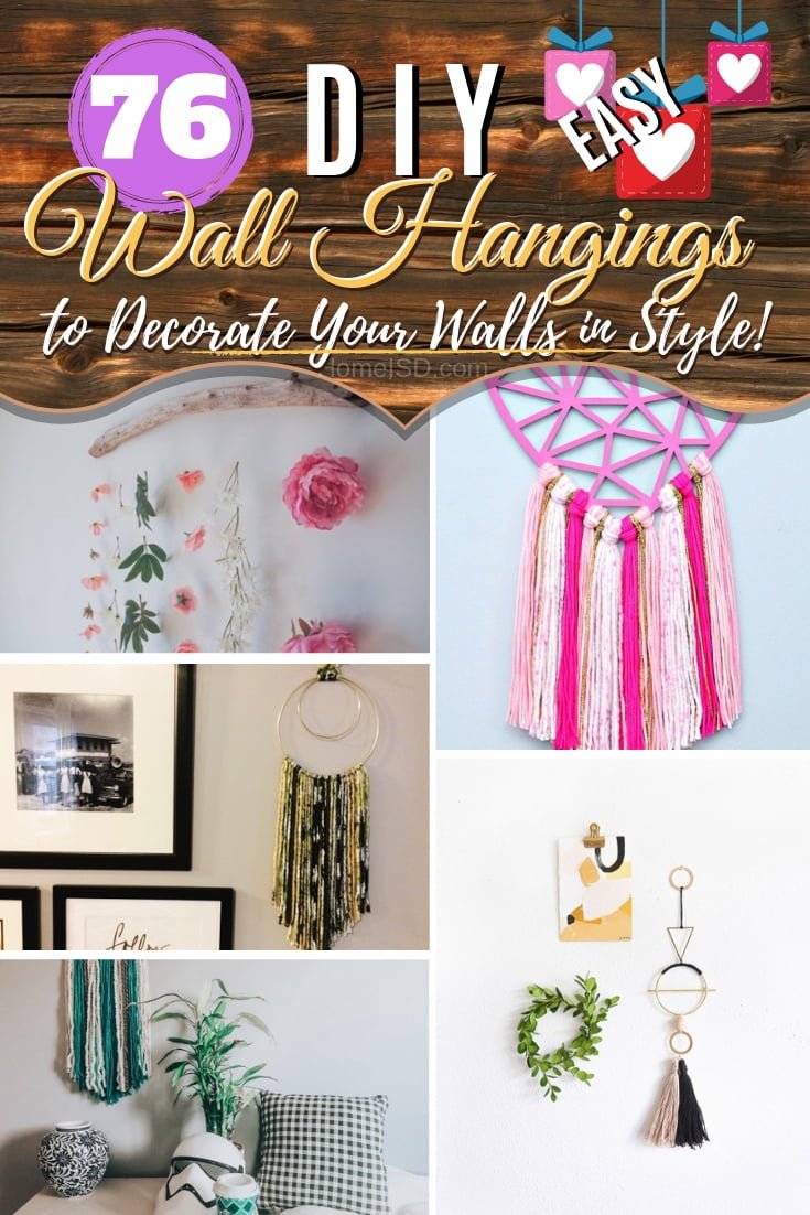 Decorate your home walls with the most creative DIY wall hangings. An epic list of 76 inspiring DIY ideas! #walldecor #wallhangings #DIY #craft #homdedecor