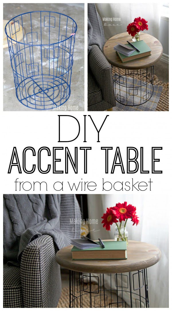 DIY Accent Table From A Wire Laundry Basket     