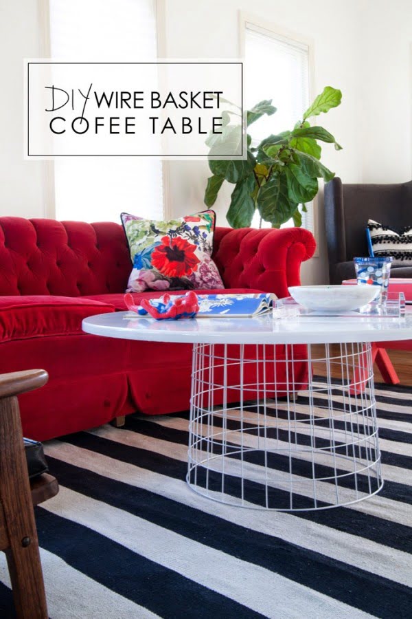 DIY Wire Basket Coffee Table