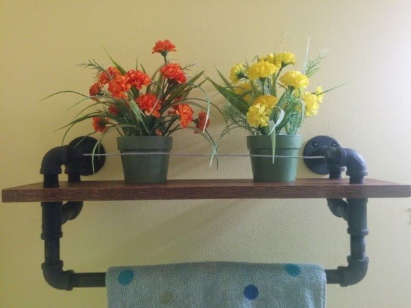 DIY Industrial Towel Rack With Oak Shelf