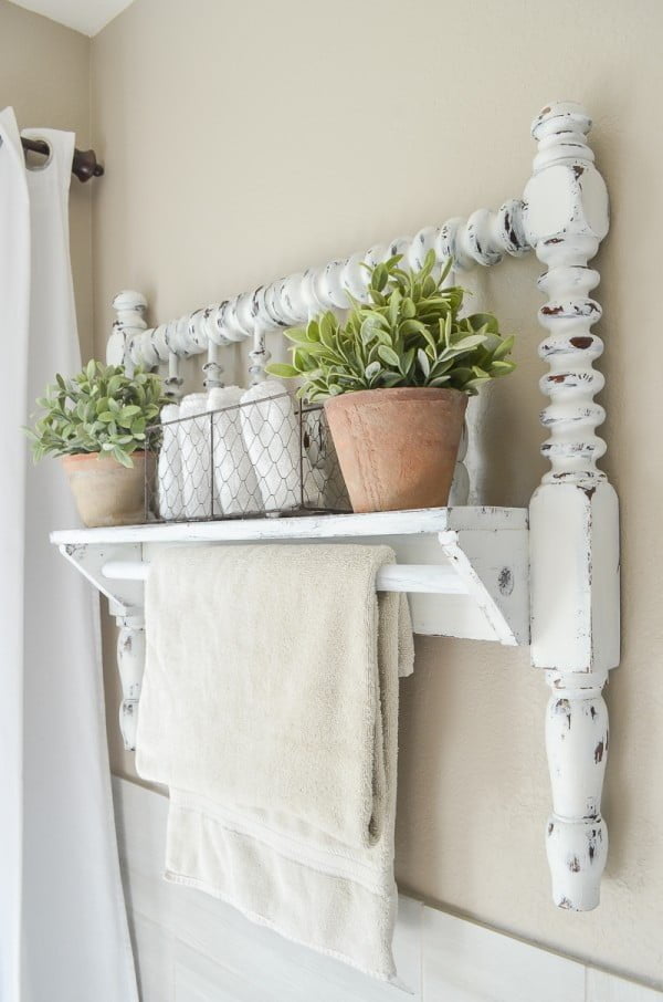 DIY Towel Bar from Vintage Bed Frame