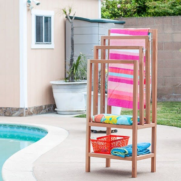 DIY Outdoor Towel Rack with Shelves