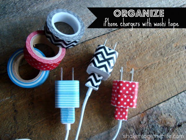 Organize your iPhone charges using washi tape tape