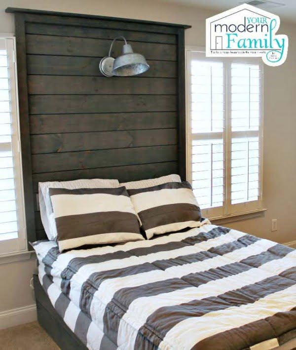 DIY wooden headboard with light & trundle