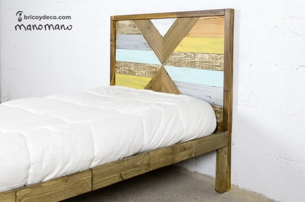 bed with accent headboard from pallet wood