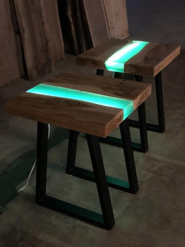 Resin River End Table with L.E.D. Lights