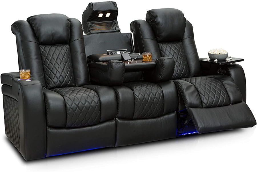 96 leather reclining sofa with console