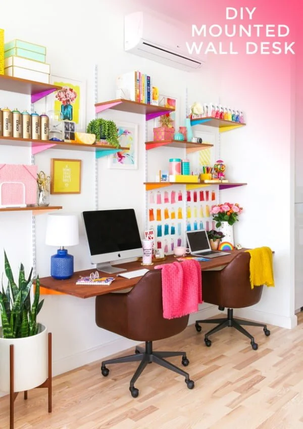 DIY Mounted Wall Desk for Two