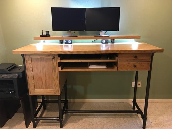 DIY Pipe Standing Desk with Drawer Storage