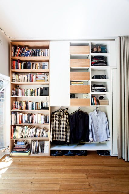 Bedroom Bookshelf With Clothes