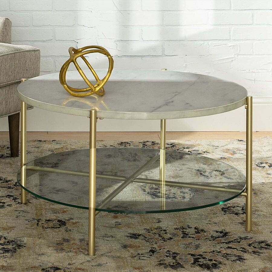 walker edison round marble coffee table